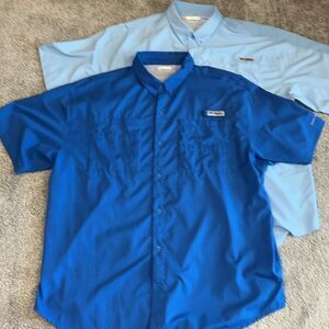 Two (2) Blue PFG Performance Fishing Bonehead SS men’s poly Shirt 2XL Boating
